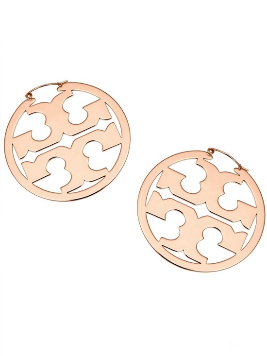 Tory Burch Jewelry - TORY BURCH LARGE ROSE GOLD MILLER LOGO HOOP EARRINGS